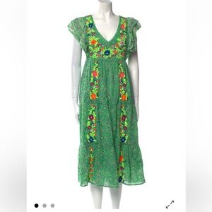 Green Floral Embroidered Midi Dress